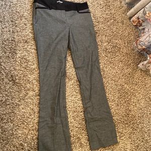 Express columnist pants size 4R charcoal color with mix in white, and black trim